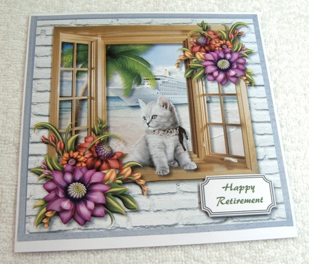Cat on windowsill multi occasion card front by Margaret Scott
