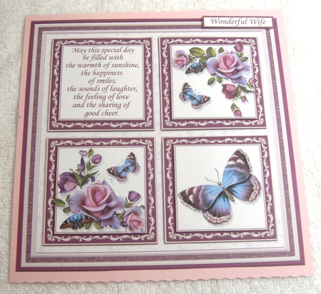 PINK ROSES BUTTERFLIES & VERSE SQUARES 7.5 Quick Layer Card & Insert Mini Kit by Margaret Scott