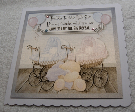Gender Reveal card front for invitation by Margaret Scott