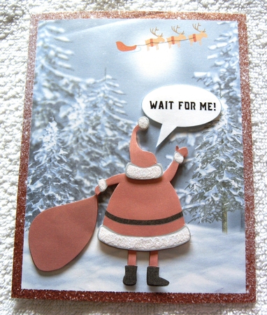 HEY RUDOLPH WAIT FOR ME FUNNY SANTA TOPPER by Margaret Scott