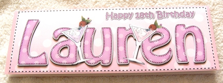 Large DL Happy 18th Birthday LAUREN 3D decoupage by Margaret Scott