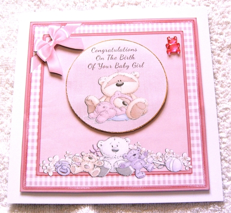 Baby Bear New Baby Girl Card by Margaret Scott