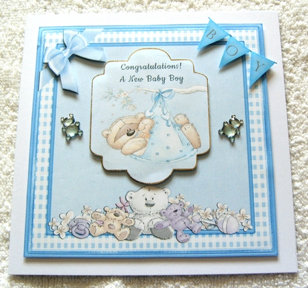 Teddy Bear New Baby Boy Card  by Margaret Scott