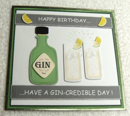 Gin themed birthday card topper for 6x 6 card with greeting Happy birthday... have a gin-credible day! by Margaret Scott