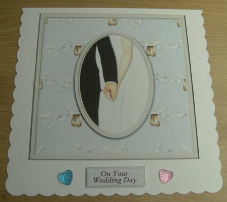 Wedding Day card front with oval cutout and choice of sentiments by Margaret Scott