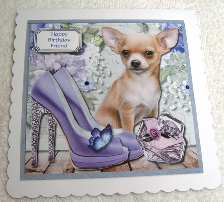 Cute dog with lilac accessories by Margaret Scott