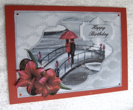 Love is in the Air - A5 card front with decoupage by Margaret Scott