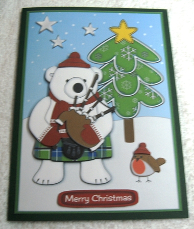 Scottish Piper Monty Polar Bear decoupage by Margaret Scott