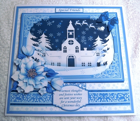 CHURCH ON  CHRISTMAS EVE 7.8 Quick Layer Card or Decoupage Mini Kit by Margaret Scott