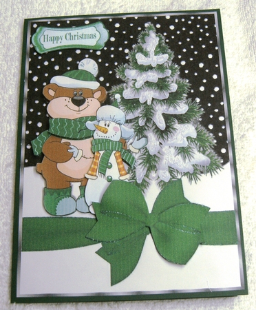 Bear and snowman best of friends with green bow A5 by Margaret Scott