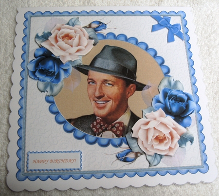 The Retro Man With A Fedora Hat and Blue and Peach Roses by Margaret Scott