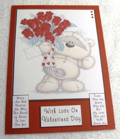 Bouquet of Roses Valentine Bear Quick Card by Margaret Scott