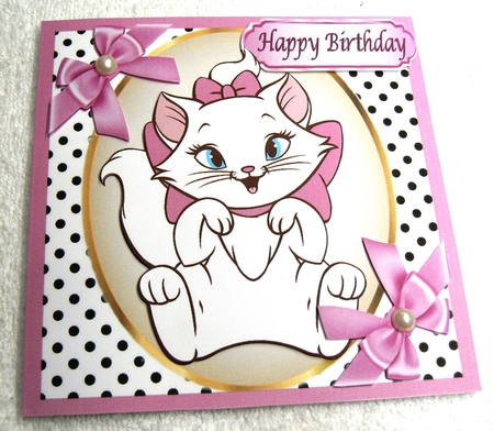 Cute little kitty in polkadot with pink bows 7x7 by Margaret Scott