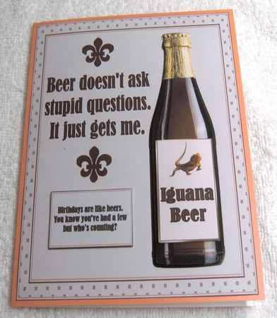 A5 iguana beer step by step card front by Margaret Scott