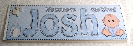Large DL Welcome to the World JOSH 3D decoupage by Margaret Scott