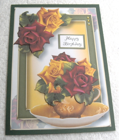Teacup, Saucer & Flowers - Hot Summer Roses A5 by Margaret Scott