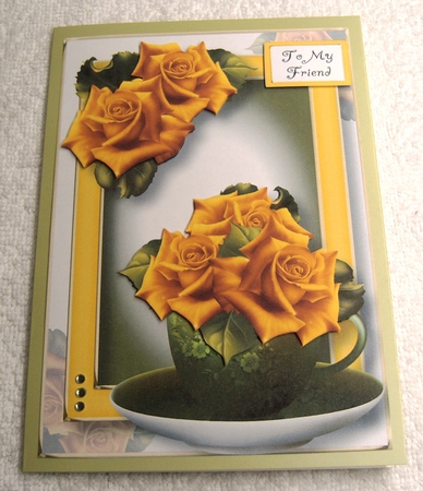Teacup, Saucer & Flowers - Hot Yellow Roses A5 by Margaret Scott