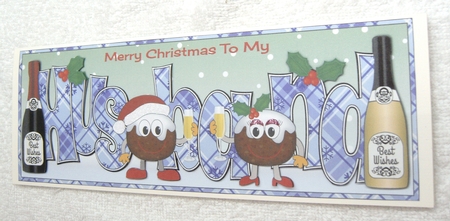 Crazy Christmas Pudding Couple with Champagne HUSBAND large dl by Margaret Scott