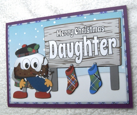 Crazy Scottish Christmas Pudding with big sign DAUGHTER decoupage by Margaret Scott