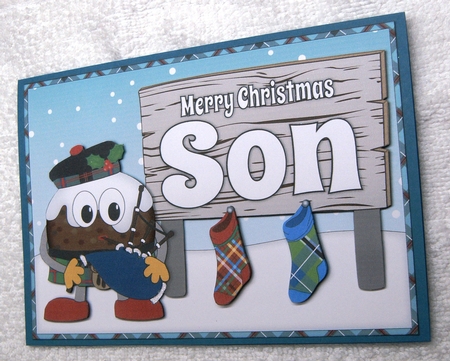 Crazy Scottish Christmas Pudding with big sign SON decoupage by Margaret Scott