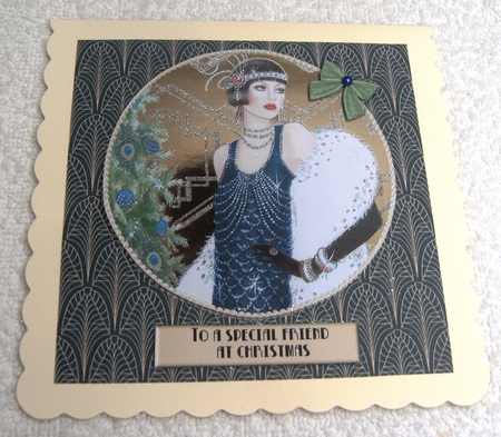 Art Deco female Christmas card topper for 6x6 card by Margaret Scott