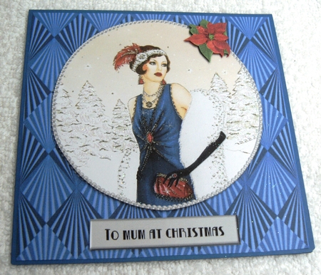 Art Deco female Christmas card topper for 6x6 card by Margaret Scott