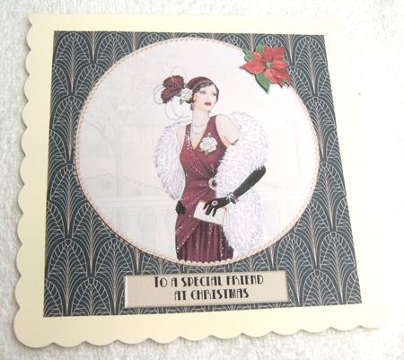 Art Deco female Christmas card topper for 6x6 card by Margaret Scott