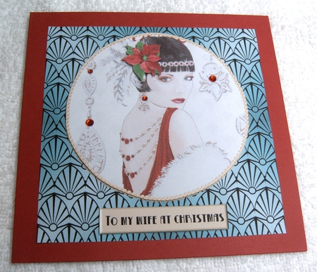 Art Deco female Christmas card topper for 6x6 card by Margaret Scott