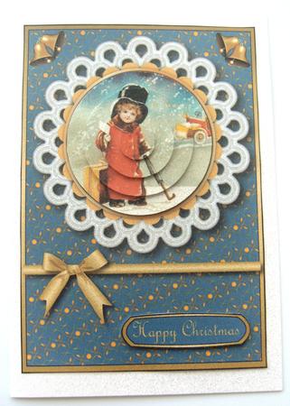Vintage Boy Winter Scene Pyramid (teal) by Margaret Scott