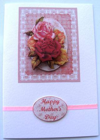 Rose Spray on Lace Card Front & Decoupage by Margaret Scott