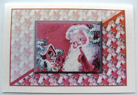 Santa Giving Little Bird a Present Card Front by Margaret Scott