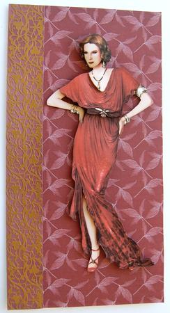Art Deco Lady Elise (red) Decoupage by Margaret Scott