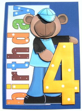 Birthday Boy Bear Age Four Over the Side Decoupage by Margaret Scott