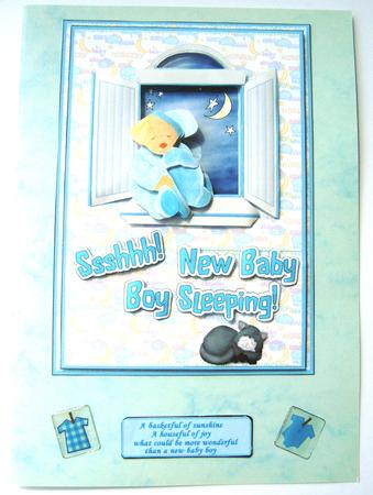 Ssshhh! New Baby Boy Sleeping! - Tunnel Card Front with Decoupage by Margaret Scott