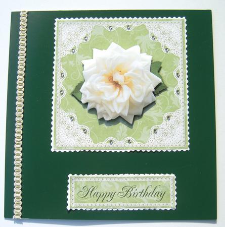 White Rose with Lace - Decoupage Card by Margaret Scott