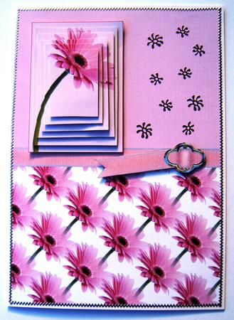 Pink Gerbera Pyramid Card Front by Margaret Scott