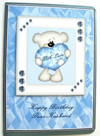 Blue & White Heart Bear - Husband Birthday by Margaret Scott