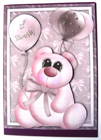 Pink Balloon Bear Decoupage by Margaret Scott