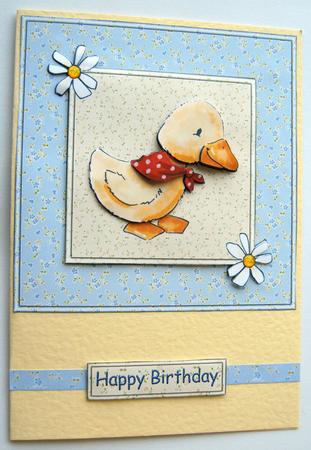 Duck with Red Scarf 6x6 Square Card Front with Decoupage by Margaret Scott