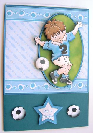 No. 1 Striker Blue Football Decoupage by Margaret Scott