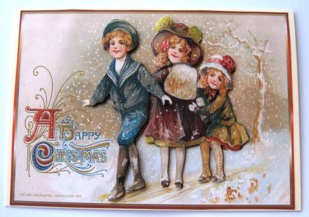 Children Having Fun at Christmas Decoupage by Margaret Scott