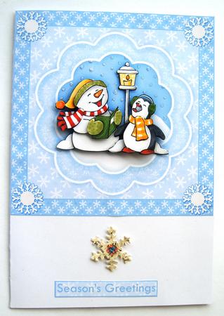 Snowman & Penguin Carol Singers Christmas Decoupage by Margaret Scott