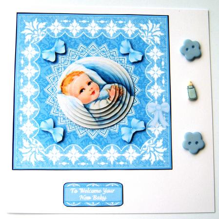 Welcome New Baby 'n Lace Square Pyramid Card Front by Margaret Scott