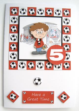 Little Football Fan (red, White & Black) - 5in x 5in by Margaret Scott