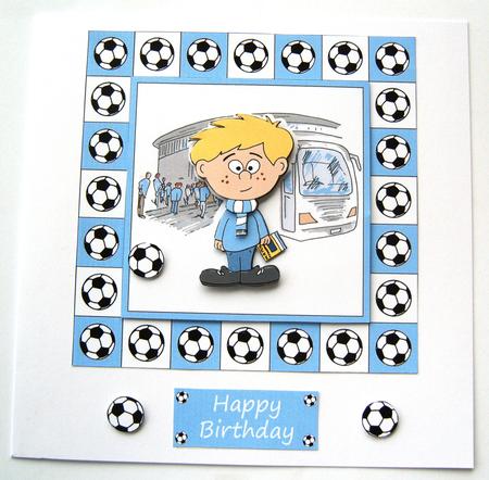 Little Football Fan (sky Blue & White) - 6in x 6in by Margaret Scott
