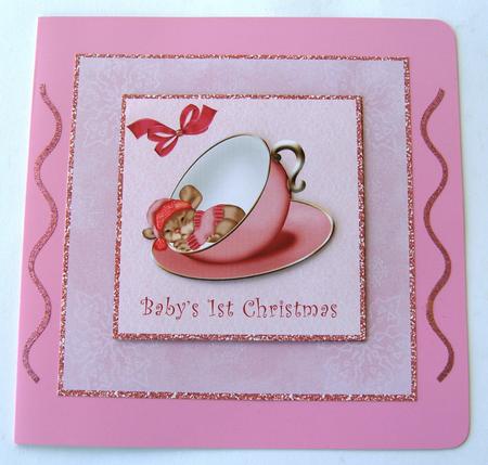 Christmas Mouse in Teacup Babys !st Christmas (girl) by Margaret Scott