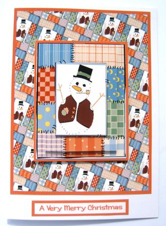 Patchwork Snowman Card Front and Layers by Margaret Scott