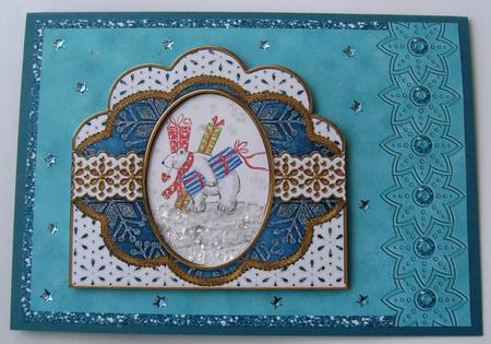 Present Polar Bear Blue Scallop Card Shaker Frame by Margaret Scott