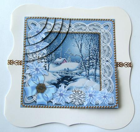 Blue Winter Walk Ice Poinsettia 6in Duo Corner Stacker by Margaret Scott