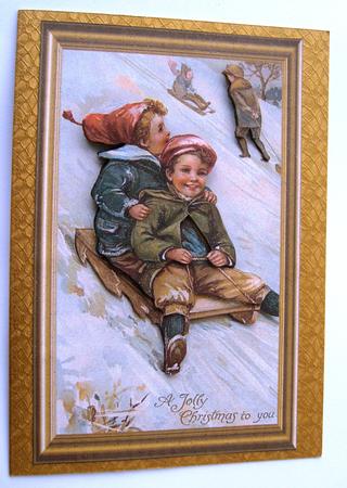 Christmas Vintage Sledging in the Snow Topper by Margaret Scott